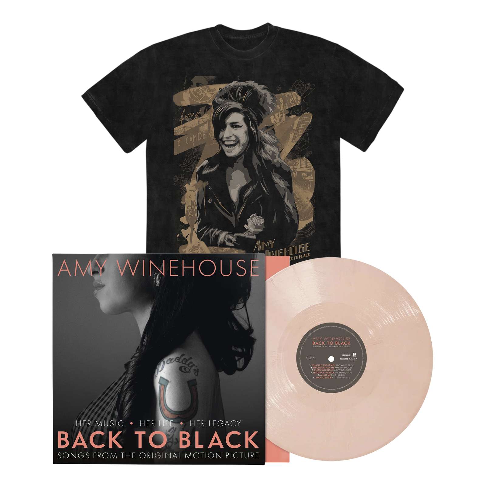 Back To Black - Songs From The Original Motion Picture: Exclusive Peach Vinyl LP + Back To Black Portrait Washed T-Shirt