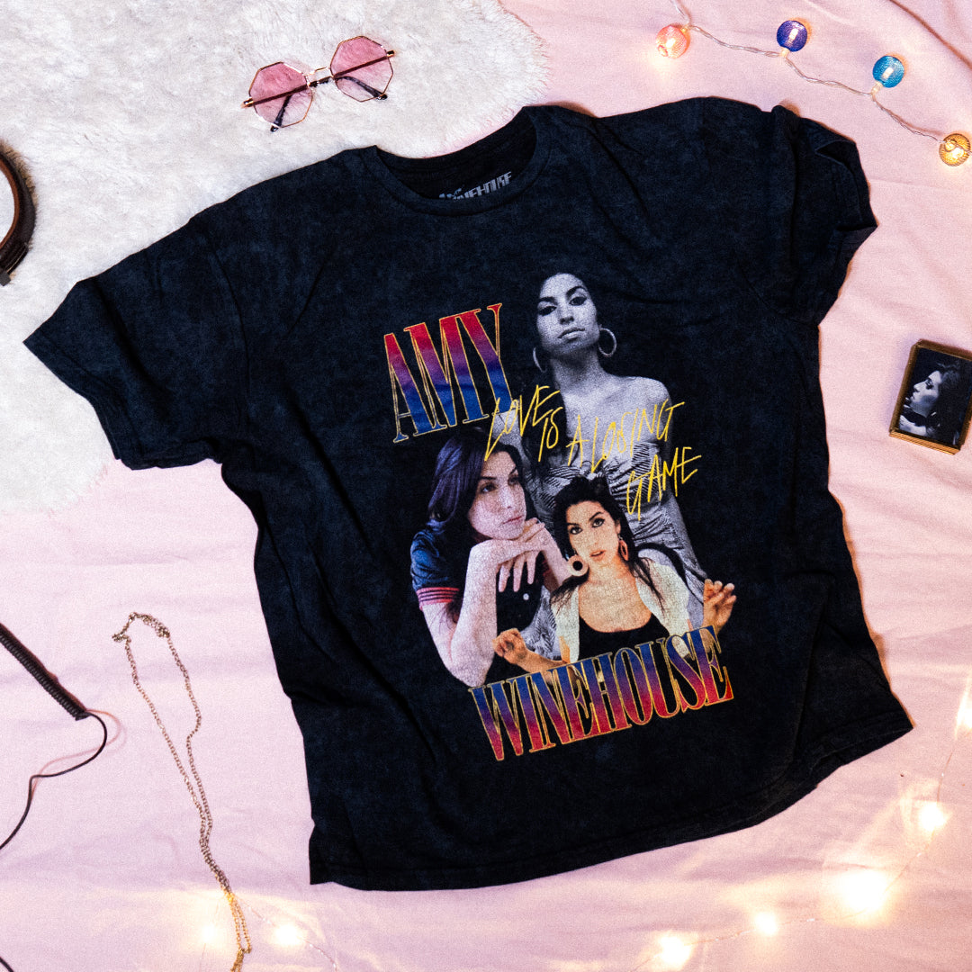Amy Winehouse - Washed Grey Losing Game Homage T-Shirt