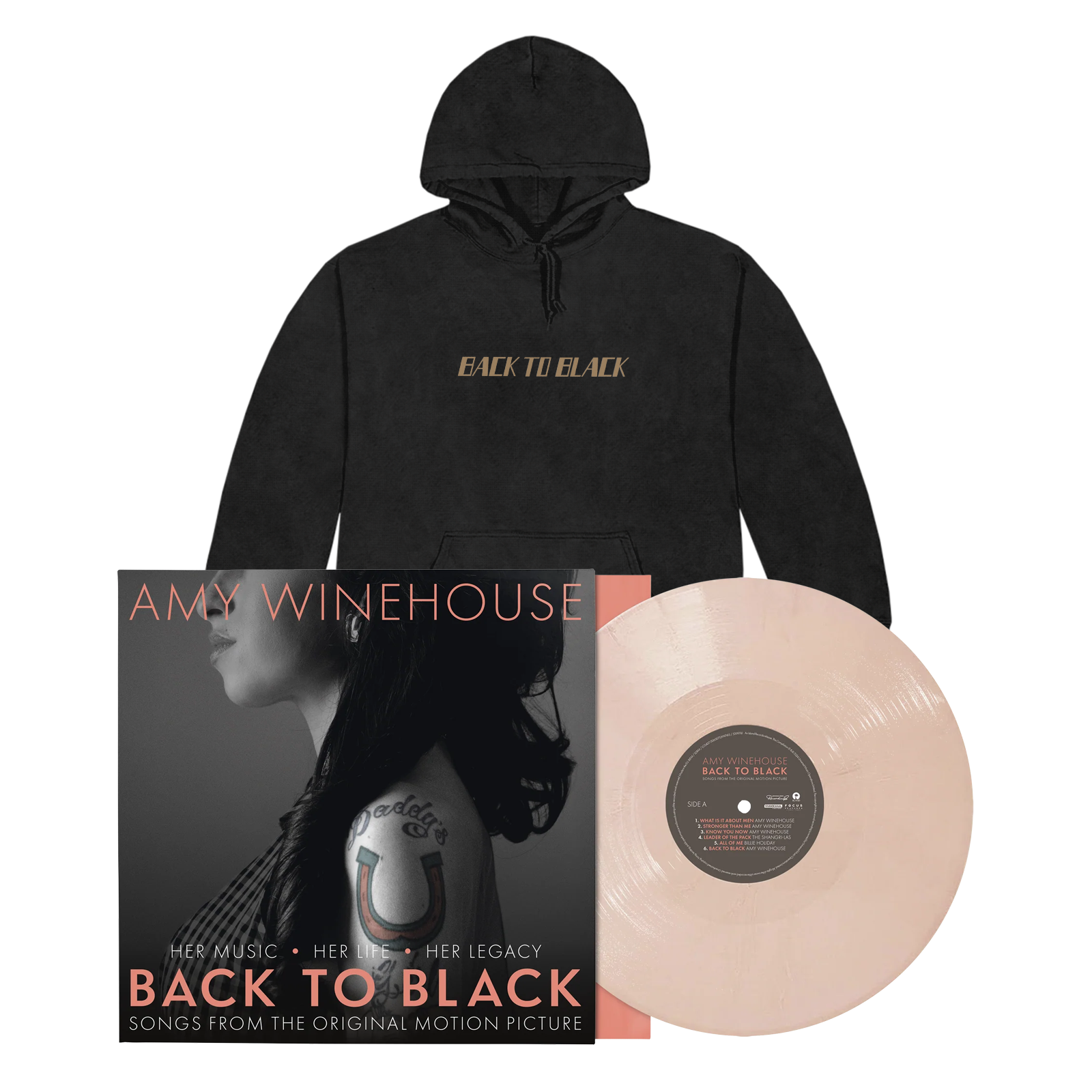 Back To Black - Songs From The Original Motion Picture: Exclusive Peach Vinyl LP + Back To Black Portrait Washed Hoodie