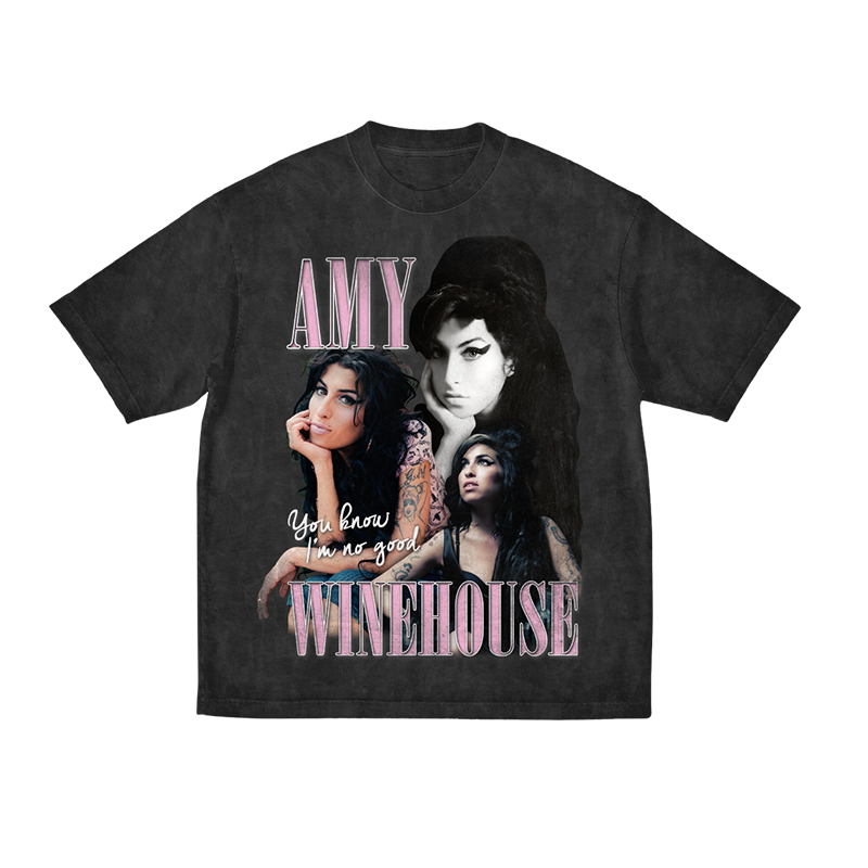 Amy Winehouse - Washed Grey No Good Homage T-Shirt